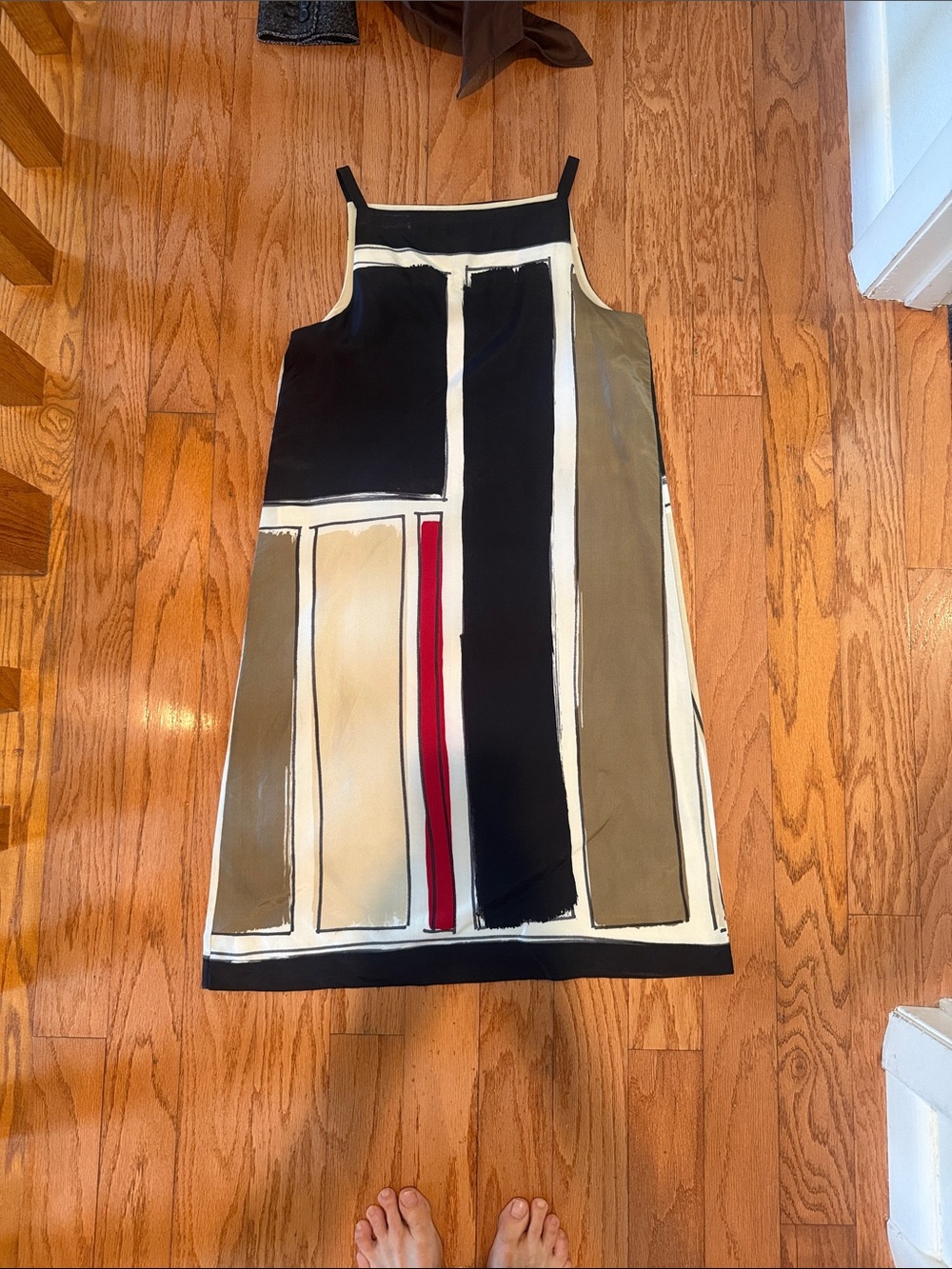 Geometric Colorblock Shift Dress in Black, Cream, Olive & Red